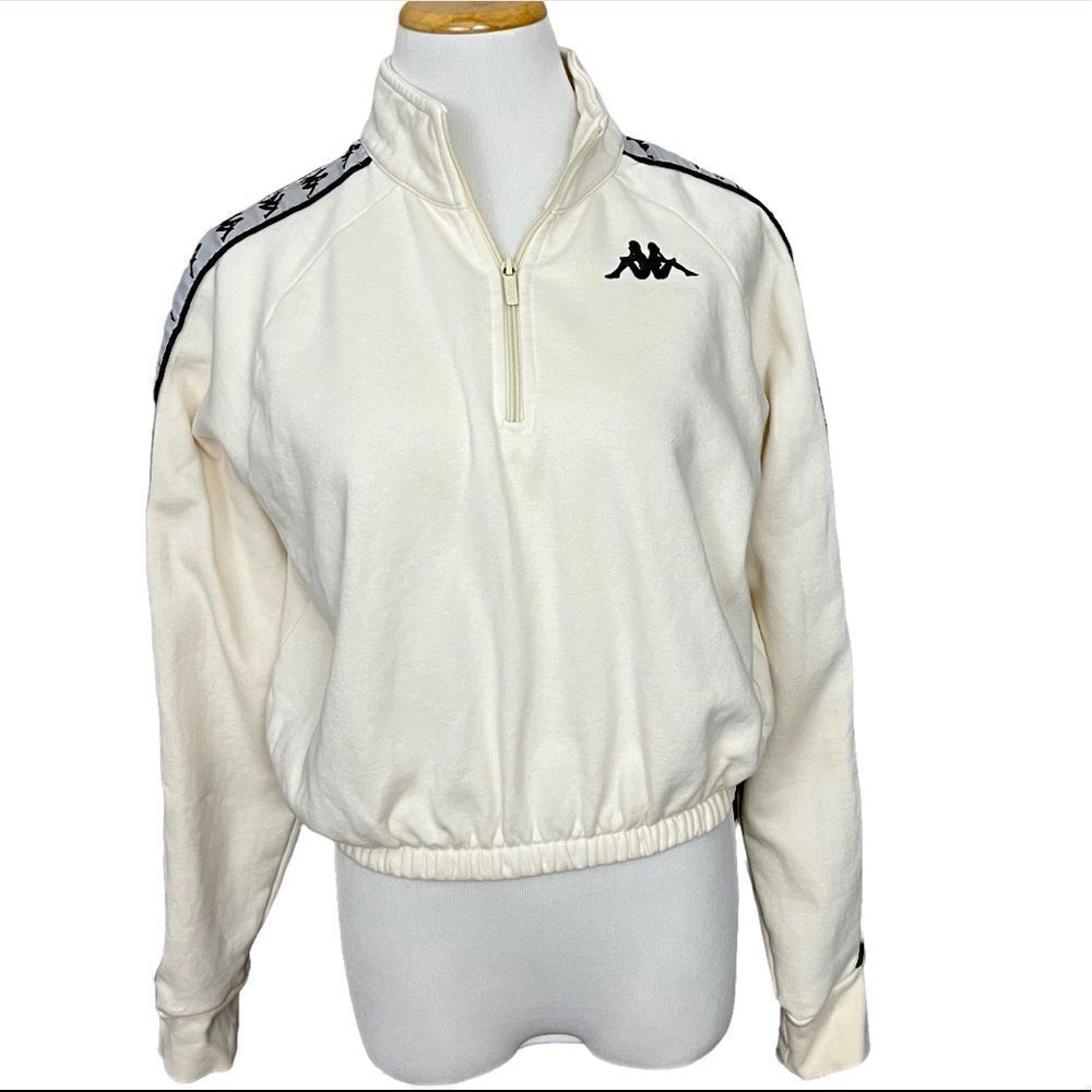 Kappa Cream Cropped Quarter Zip Logo Tape Pullover S